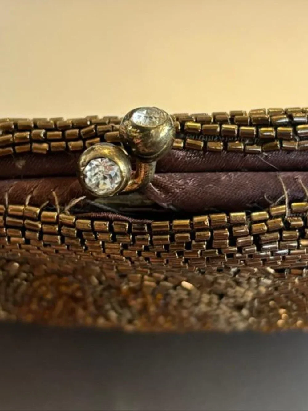 Vintage Brown Beaded Satin Cocktail Clutch Purse 8